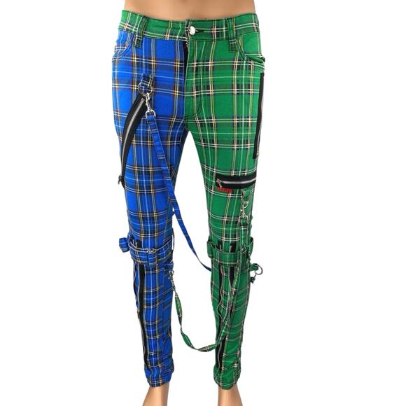 Tripp NYC Split Leg Bondage Plaid Zipper Straps Skinny Trousers Pants Size 26 - Picture 1 of 6